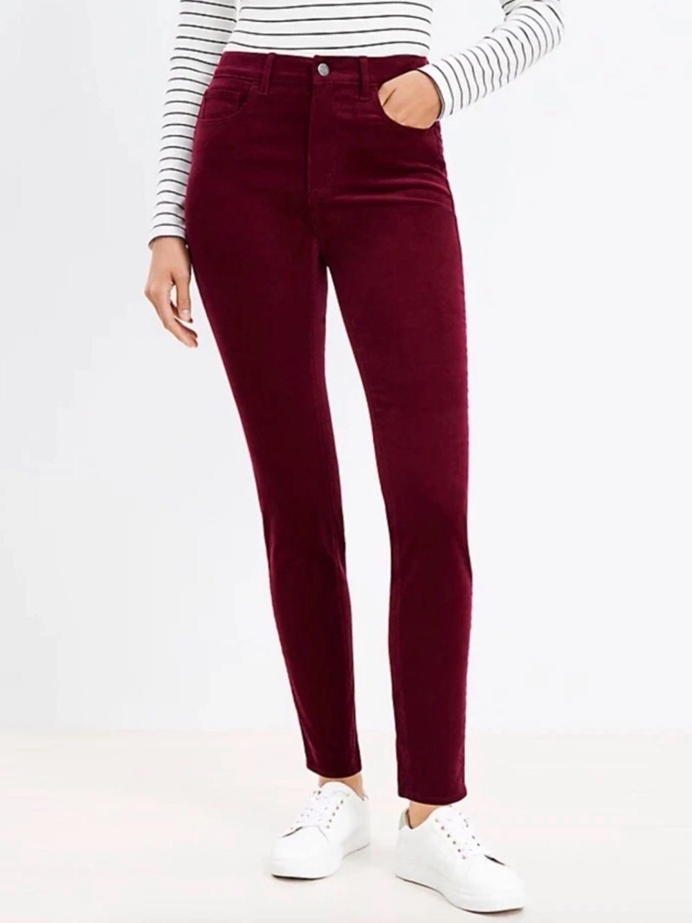LOFT Velvet Skinny Pants Burgundy Wine Stretch Jeans Size 29 8